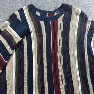 Hollister Sweater Mens XL Multicolor Stripe 3D Coogi-Style Textured Knit Crew